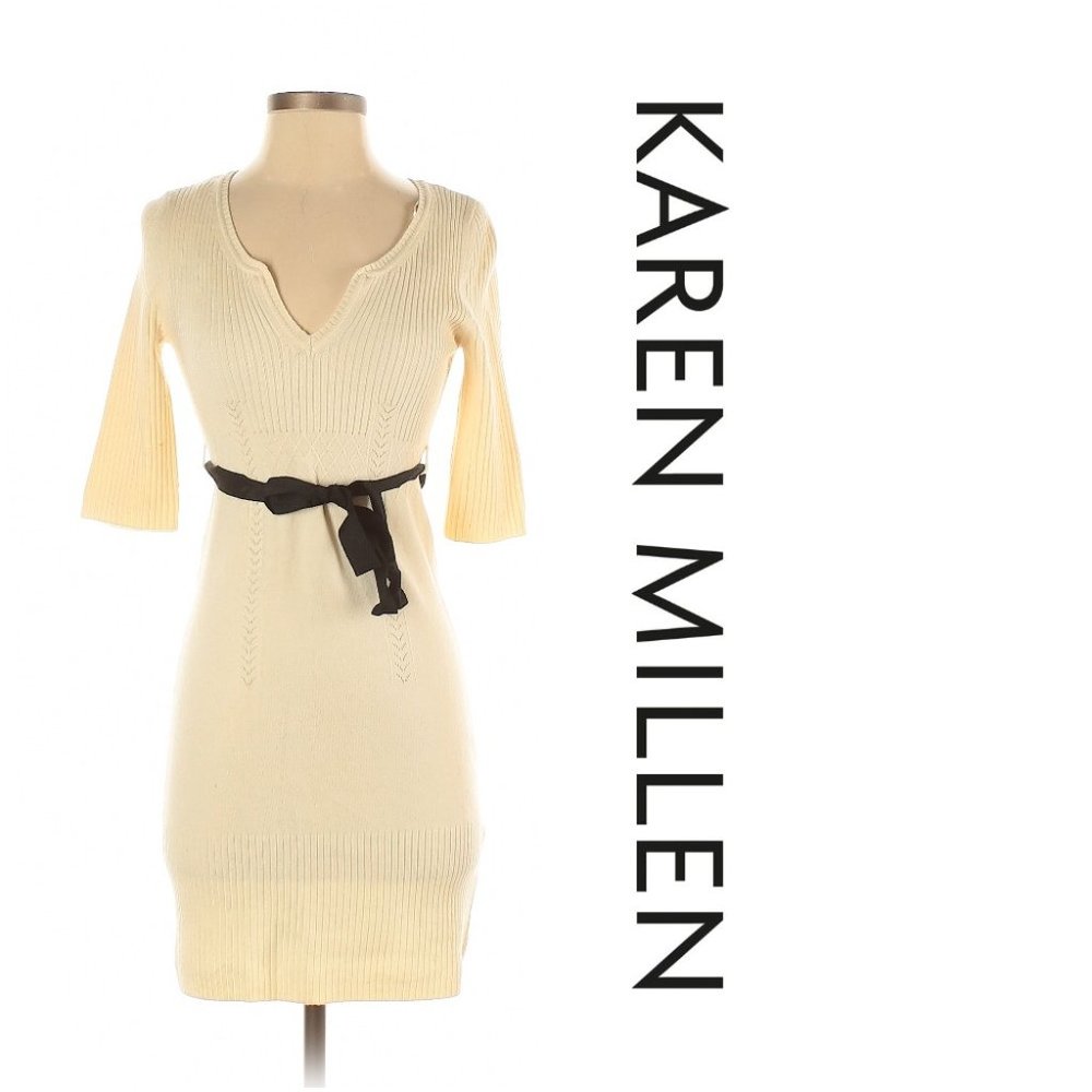 Karen Millen Knit Ivory Sweater Dress w/Tie Belt- Sz. Sm